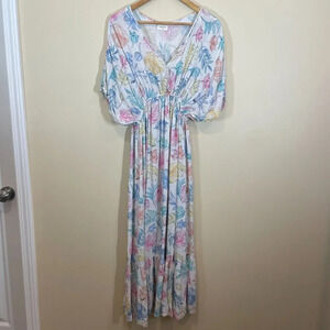 World Market Kimono Sleeve Cotton Maxi Dress Floral Print Women's Size XS